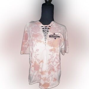 Affliction Women's Peach Floral Cut-Out Tee